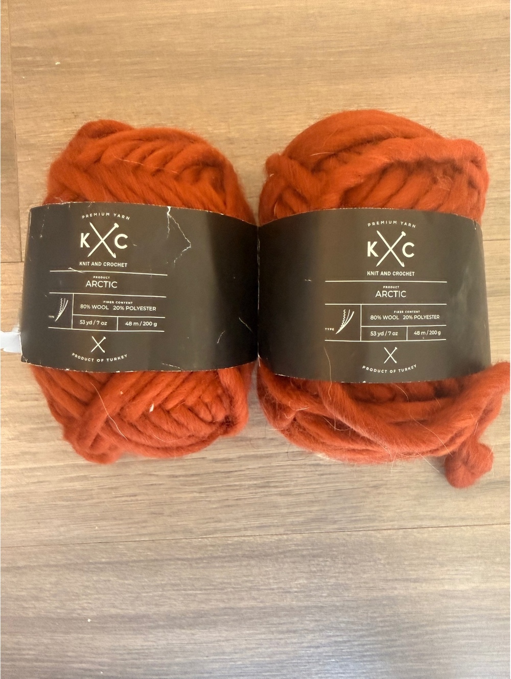 Knit and Crochet Arctic Premium Yarn - 80% Wool 20% Polyester - Rust Orange - 2x